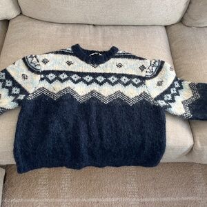 SEA New York Blue Fair Isle Intarsia Wool Alpaca Sweater Oversized XS